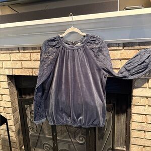Matilda Jane velvet and lace top, jade, size Large, EUC